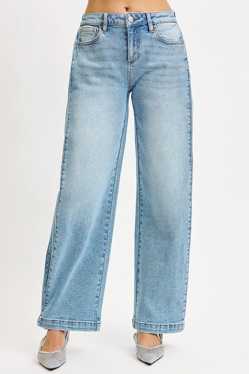 RISEN Mid Rise Wide Barrel Transferable Leg Snap Jeans - Blu Lotus Boutique