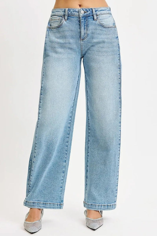 RISEN Mid Rise Wide Barrel Transferable Leg Snap Jeans - Blu Lotus Boutique