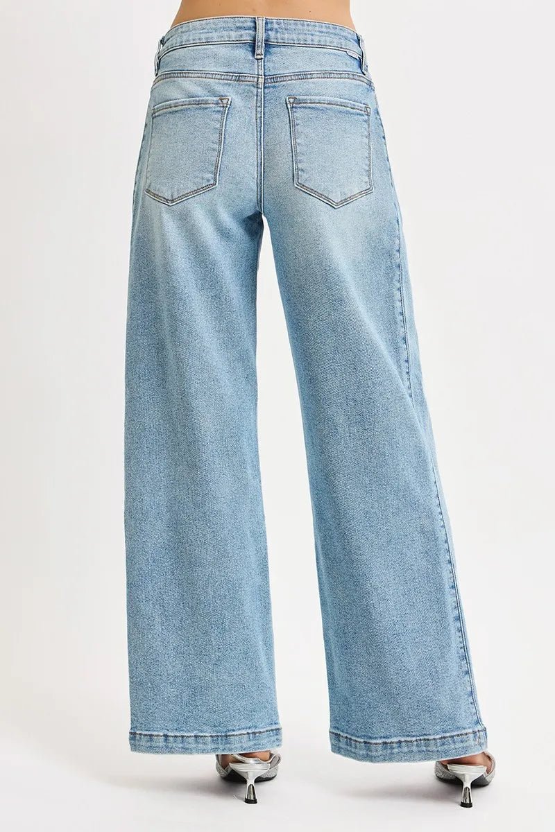 RISEN Mid Rise Wide Barrel Transferable Leg Snap Jeans - Blu Lotus Boutique