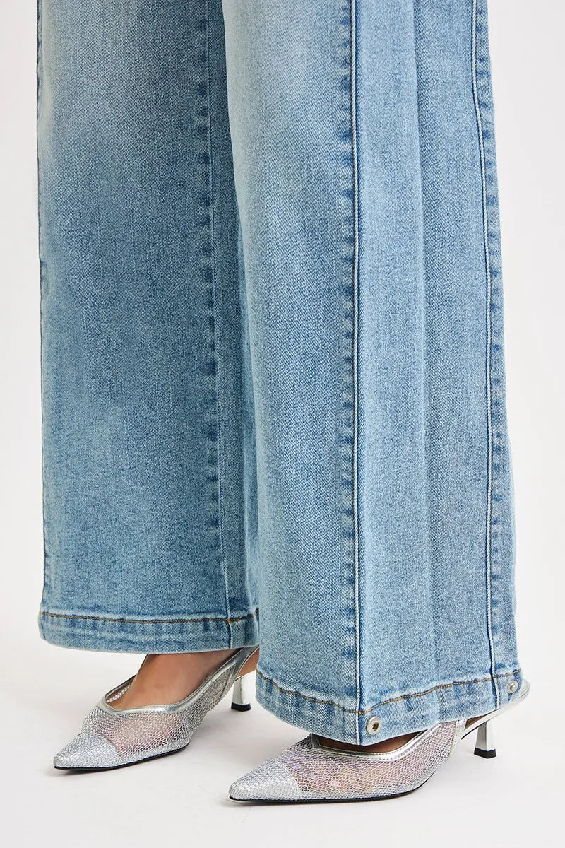RISEN Mid Rise Wide Barrel Transferable Leg Snap Jeans - Blu Lotus Boutique