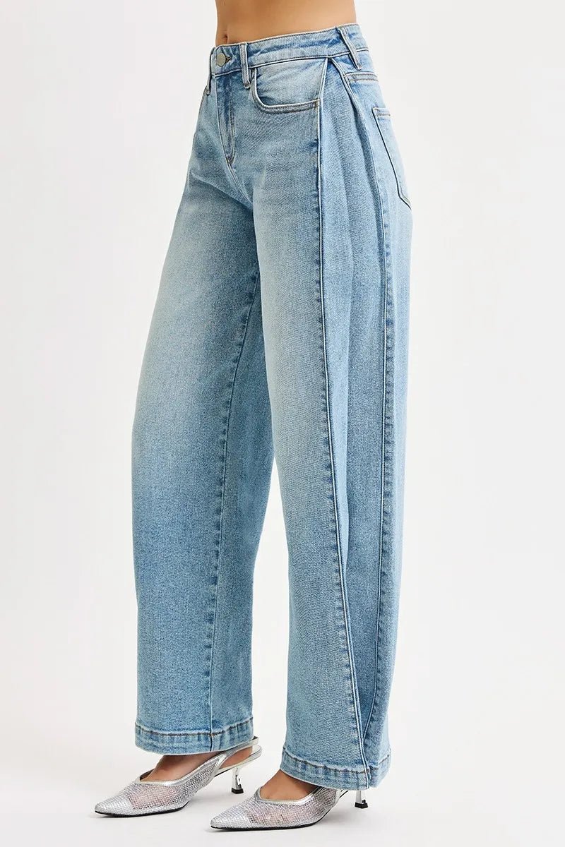 RISEN Mid Rise Wide Barrel Transferable Leg Snap Jeans - Blu Lotus Boutique