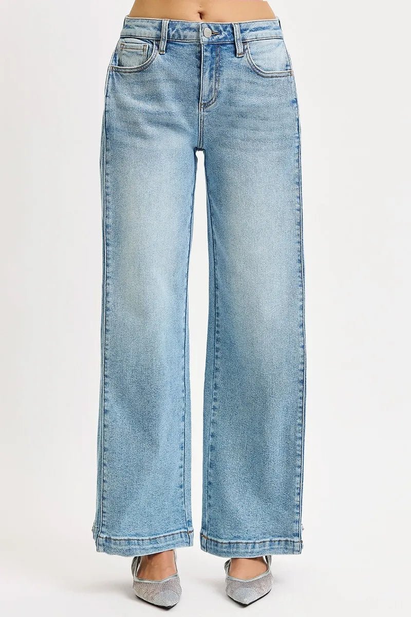 RISEN Mid Rise Wide Barrel Transferable Leg Snap Jeans - Blu Lotus Boutique