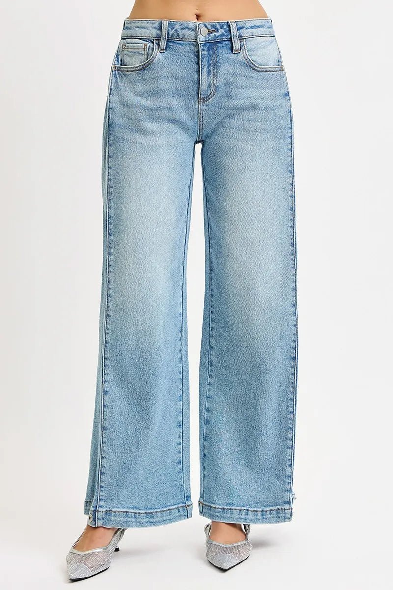 RISEN Mid Rise Wide Barrel Transferable Leg Snap Jeans - Blu Lotus Boutique