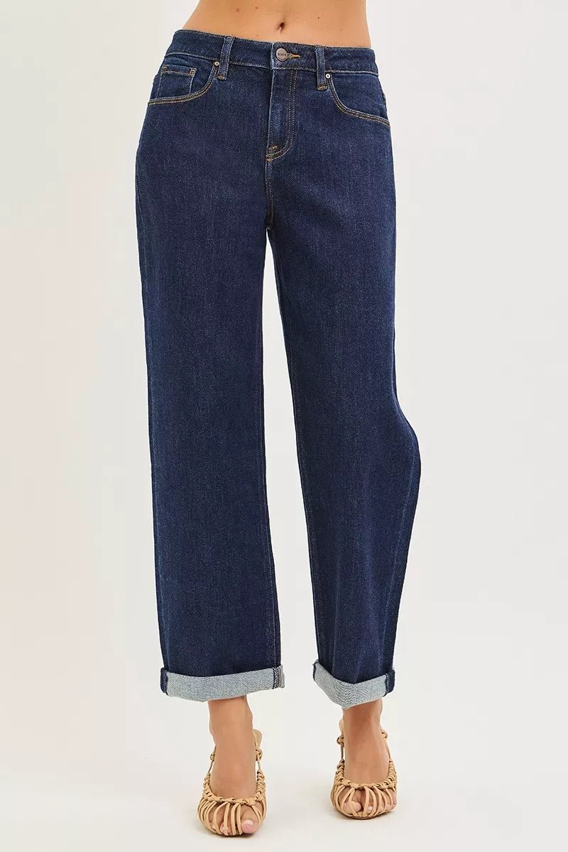 RISEN Slouchy Cropped Boyfriend Jeans With Cuffed Hem - Blu Lotus Boutique
