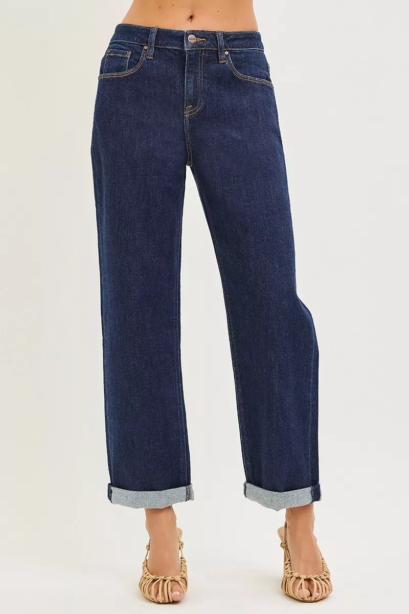 RISEN Slouchy Cropped Boyfriend Jeans With Cuffed Hem - Blu Lotus Boutique