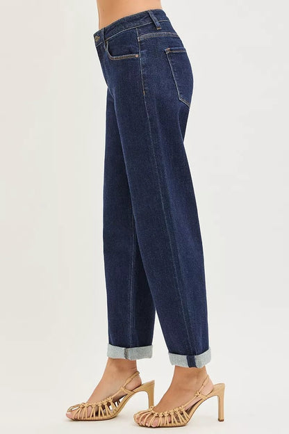 RISEN Slouchy Cropped Boyfriend Jeans With Cuffed Hem - Blu Lotus Boutique