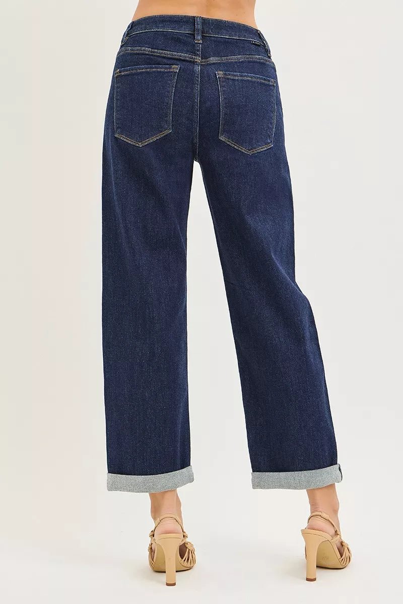 RISEN Slouchy Cropped Boyfriend Jeans With Cuffed Hem - Blu Lotus Boutique