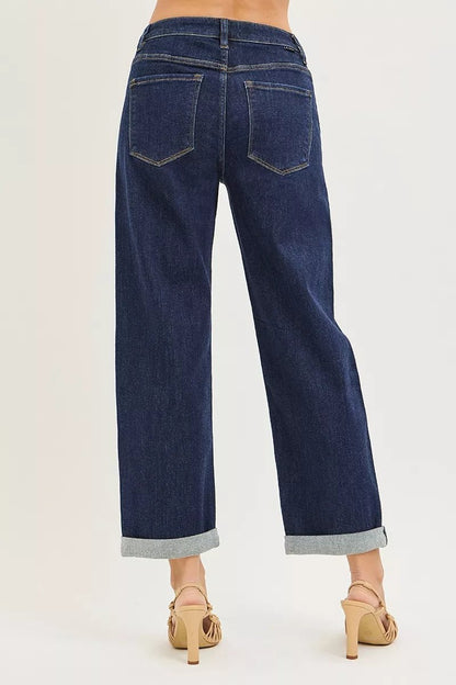 RISEN Slouchy Cropped Boyfriend Jeans With Cuffed Hem - Blu Lotus Boutique