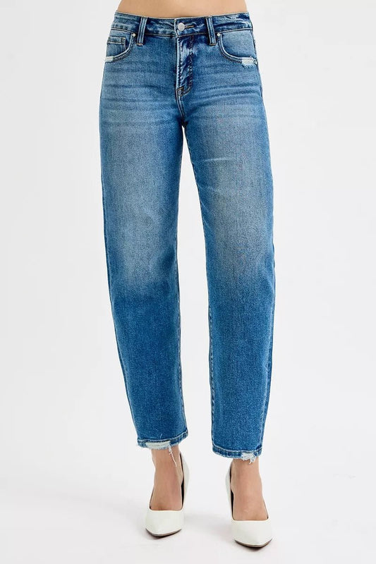 RISEN Tummy Control High Rise Ankle Slim Barrel Jeans - Blu Lotus Boutique
