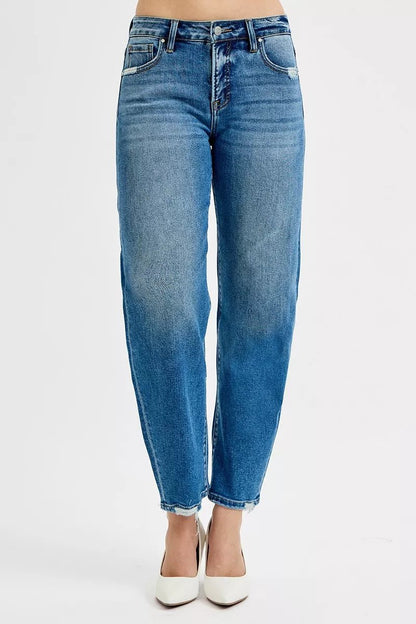 RISEN Tummy Control High Rise Ankle Slim Barrel Jeans - Blu Lotus Boutique