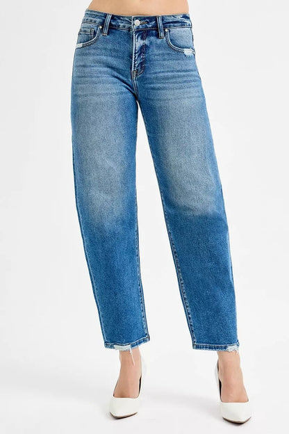 RISEN Tummy Control High Rise Ankle Slim Barrel Jeans - Blu Lotus Boutique
