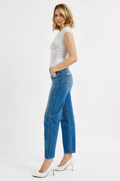 RISEN Tummy Control High Rise Ankle Slim Barrel Jeans - Blu Lotus Boutique