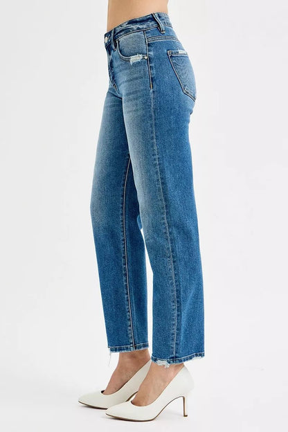 RISEN Tummy Control High Rise Ankle Slim Barrel Jeans - Blu Lotus Boutique