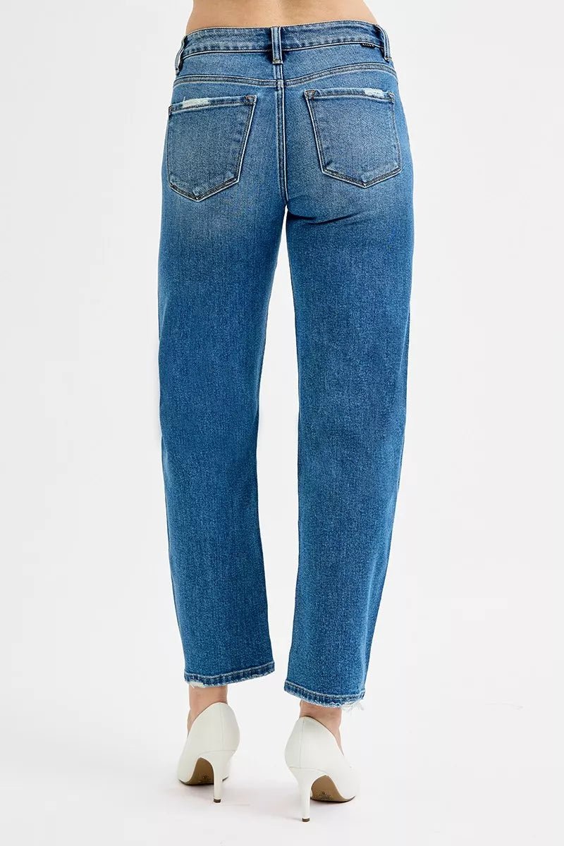 RISEN Tummy Control High Rise Ankle Slim Barrel Jeans - Blu Lotus Boutique