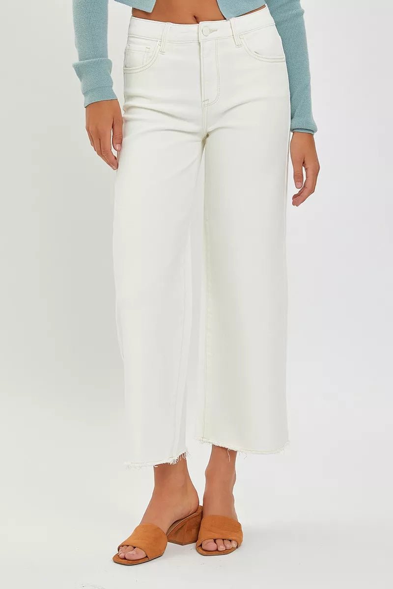 RISEN Tummy Control High Rise Crop Wide Jeans - Blu Lotus Boutique