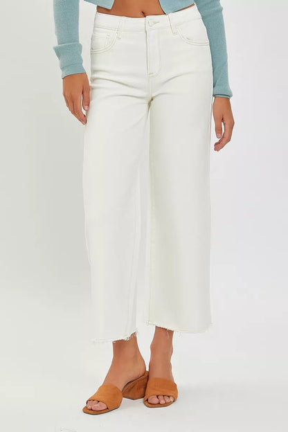 RISEN Tummy Control High Rise Crop Wide Jeans - Blu Lotus Boutique