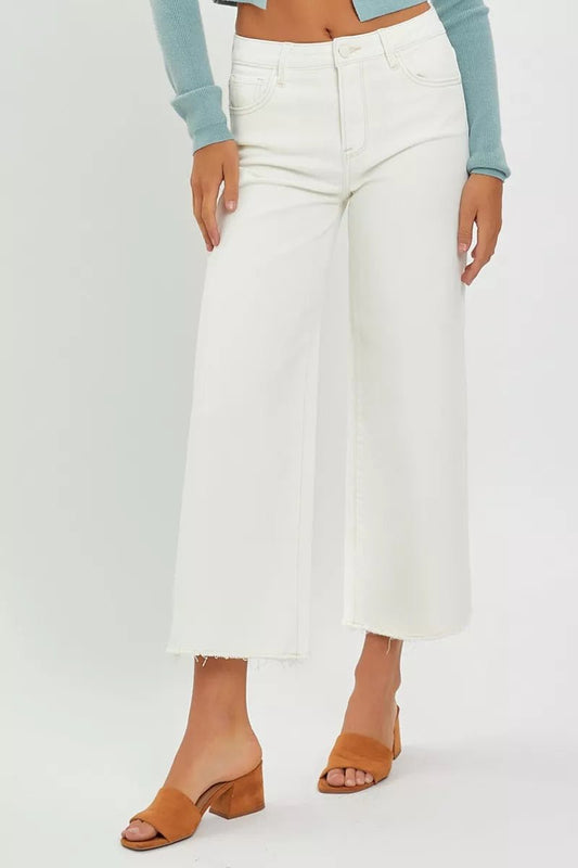 RISEN Tummy Control High Rise Crop Wide Jeans - Blu Lotus Boutique