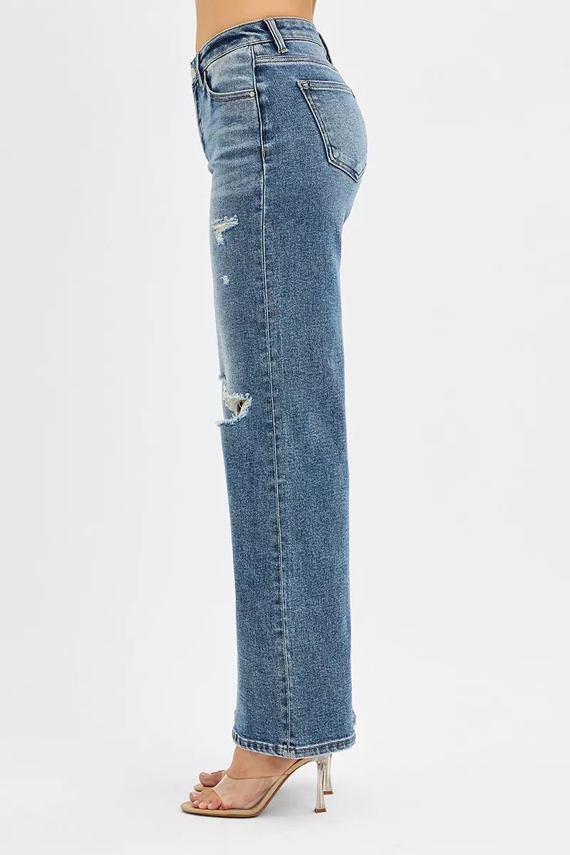 RISEN Tummy Control Mid Rise Fit Wide Jeans - Blu Lotus Boutique