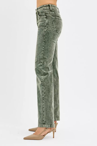 RISEN Tummy Control Mid Rise Straight Leg Corduroy Pants - Blu Lotus Boutique