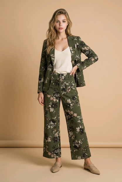 Floral Denim Patch Pocket Straight Leg Jeans