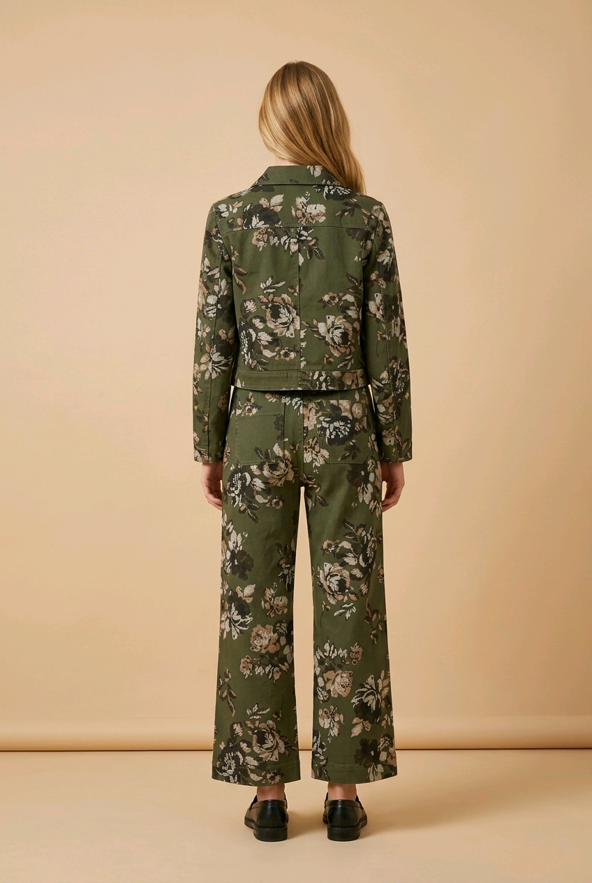 Floral Denim Patch Pocket Straight Leg Jeans