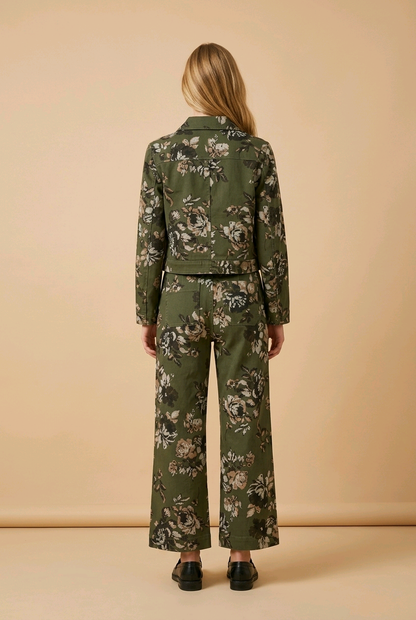 Floral Denim Patch Pocket Straight Leg Jeans