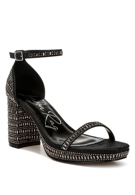 Ronan Rhinestones Embellished Block Sandals - Blu Lotus Boutique