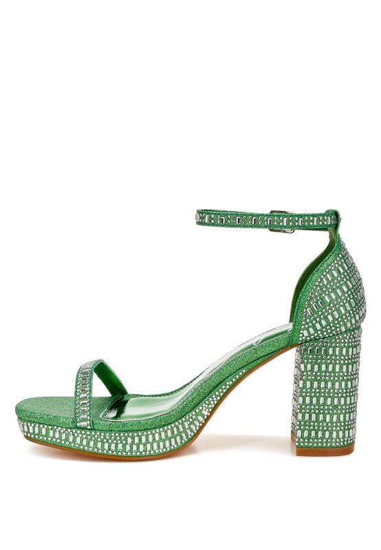 Ronan Rhinestones Embellished Block Sandals - Blu Lotus Boutique