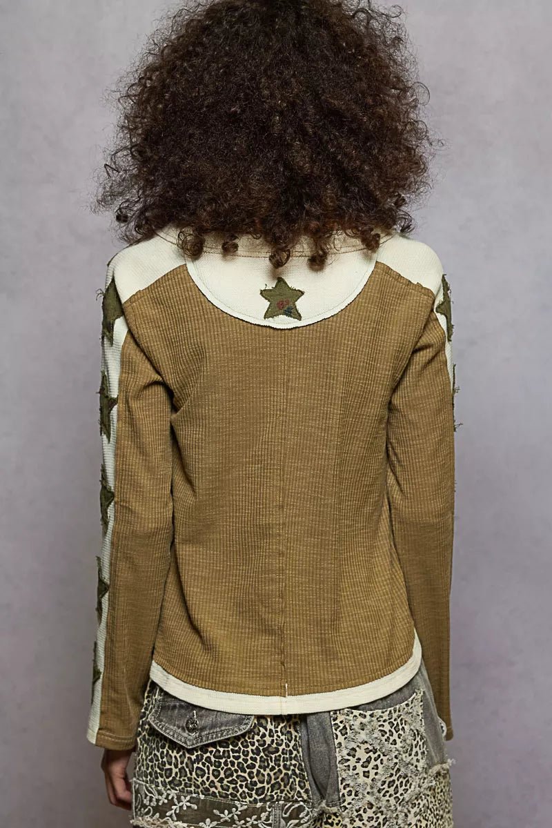 Round Neck Long Sleever T-Shirt with Star Patch - Blu Lotus Boutique