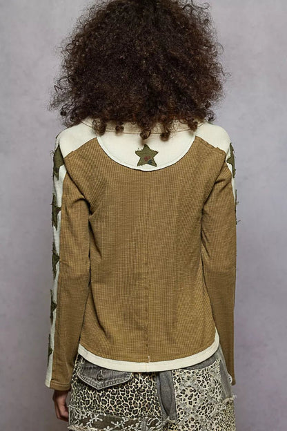 Round Neck Long Sleever T-Shirt with Star Patch - Blu Lotus Boutique
