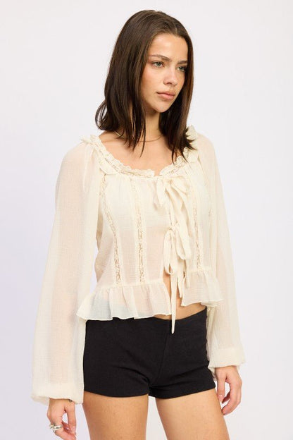 ROUND NECK LONGSLEEVE FLARED BLOUSE - Blu Lotus Boutique