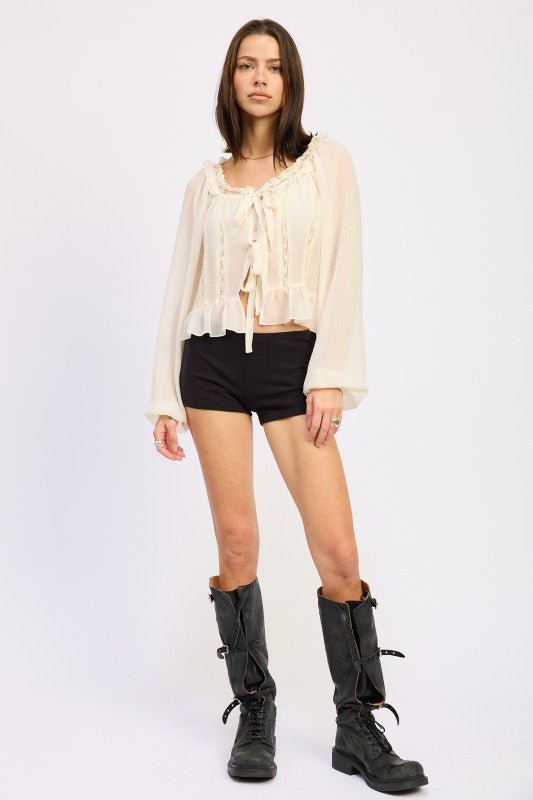 ROUND NECK LONGSLEEVE FLARED BLOUSE - Blu Lotus Boutique