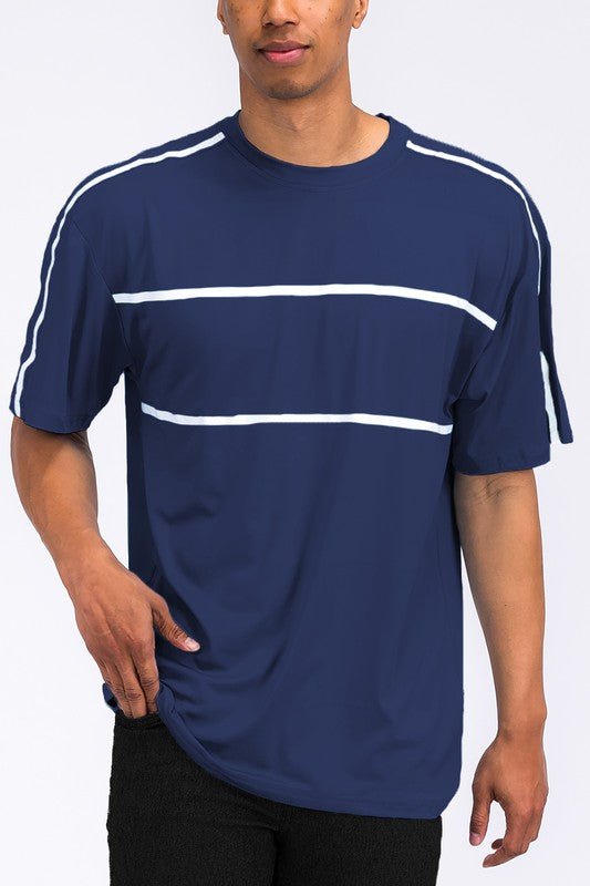 ROUND NECK TAPE STRIPE TSHIRT - Blu Lotus Boutique