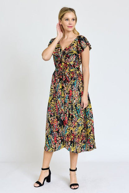 Ruffle V - Neck Sash Dress - Blu Lotus Boutique