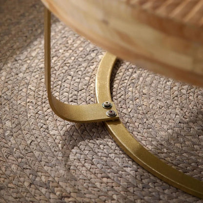 Rustic Circular Coffee Table with Metal Stand, 31.5" Diameter Table for Living Spaces and Offices - Blu Lotus Boutique