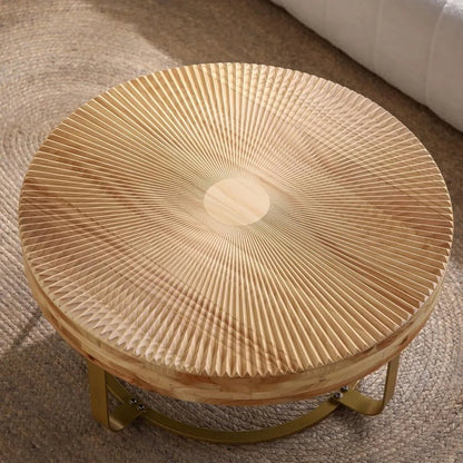 Rustic Circular Coffee Table with Metal Stand, 31.5" Diameter Table for Living Spaces and Offices - Blu Lotus Boutique
