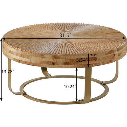 Rustic Circular Coffee Table with Metal Stand, 31.5" Diameter Table for Living Spaces and Offices - Blu Lotus Boutique