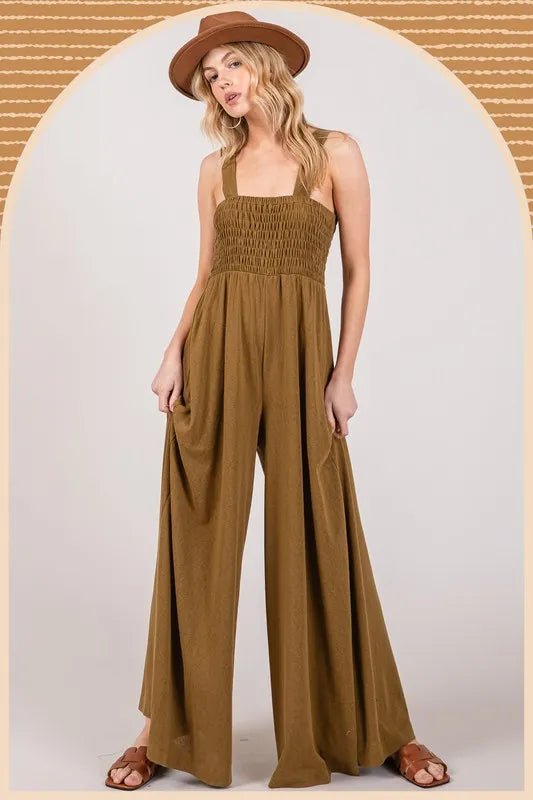 SAGE+FIG Smocked Flowy Wide Leg Jumpsuit - Blu Lotus Boutique