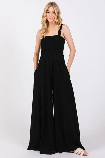 SAGE+FIG Smocked Flowy Wide Leg Jumpsuit - Blu Lotus Boutique