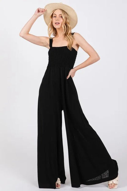 SAGE+FIG Smocked Flowy Wide Leg Jumpsuit - Blu Lotus Boutique