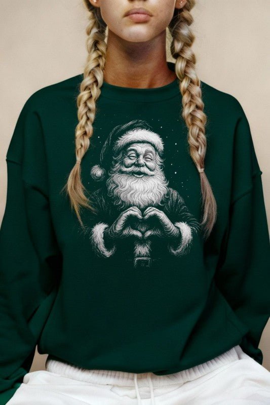 Santa Heart Hands Graphic Sweatshirt - Blu Lotus Boutique
