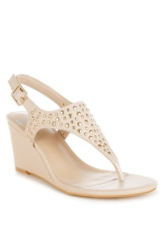 Sappho Studded Thong Toe Wedges - Blu Lotus Boutique