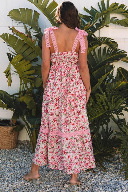 Sasha Floral Lace Tied Strap Dress - Blu Lotus Boutique