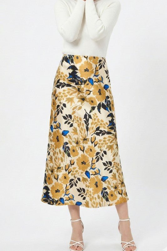 Satin Floral Print Skirt - Blu Lotus Boutique