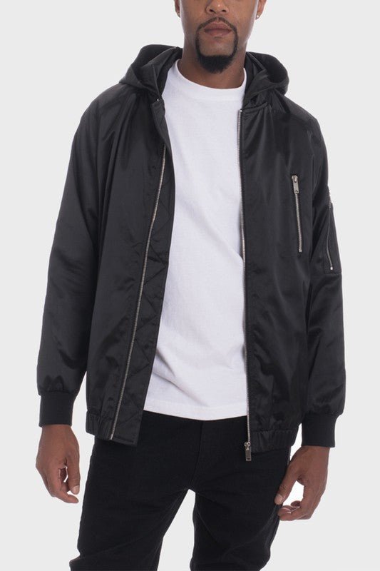 Satin Full Zip Hooded Windbreaker - Blu Lotus Boutique