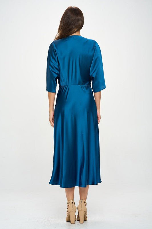 Satin Stretch Solid Dress with Front Twist - Blu Lotus Boutique