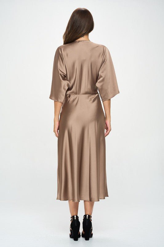 Satin Stretch Solid Dress with Front Twist - Blu Lotus Boutique