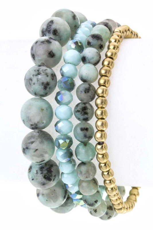 Semi Precious Beads Stretch Bracelets Set - Blu Lotus Boutique