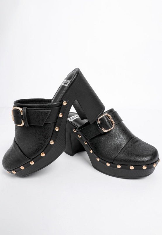 Septim Genuine Leather Studded Clog Heels - Blu Lotus Boutique
