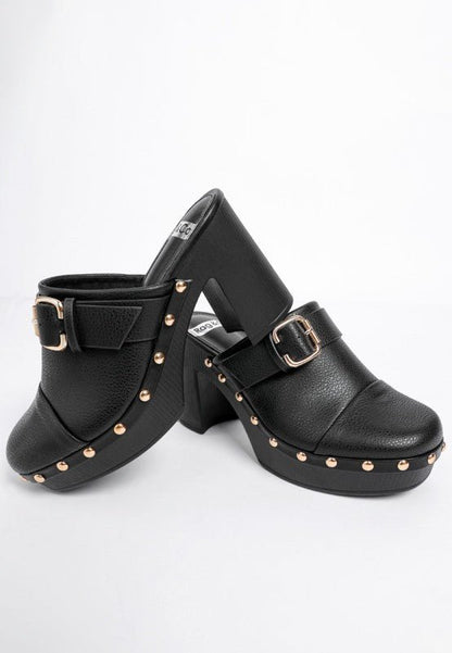 Septim Genuine Leather Studded Clog Heels - Blu Lotus Boutique